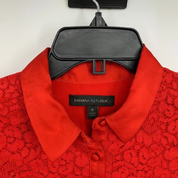 Banana Republic Dress Red Floral Polo Lace Flutter Sleeve - Picture 5 of 11